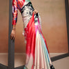 Confounding Beige Digital Printed Satin Silk Saree With Sempiternal Blouse Piece