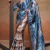Lassitude Brown and Blue Digital Printed Satin Silk Saree With Efflorescence Blouse Piece