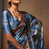 Lassitude Brown and Blue Digital Printed Satin Silk Saree With Efflorescence Blouse Piece