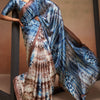 Lassitude Brown and Blue Digital Printed Satin Silk Saree With Efflorescence Blouse Piece