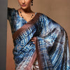Lassitude Brown and Blue Digital Printed Satin Silk Saree With Efflorescence Blouse Piece
