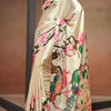 Conflate Beige Digital Printed Satin Silk Saree With Beauteous Blouse Piece
