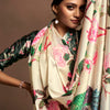 Conflate Beige Digital Printed Satin Silk Saree With Beauteous Blouse Piece