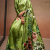 Exquisite Green Digital Printed Satin Silk Saree With Bucolic Blouse Piece