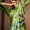 Exquisite Green Digital Printed Satin Silk Saree With Bucolic Blouse Piece