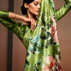 Exquisite Green Digital Printed Satin Silk Saree With Bucolic Blouse Piece