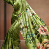 Exquisite Green Digital Printed Satin Silk Saree With Bucolic Blouse Piece
