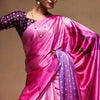 Gossamer Dark Pink Digital Printed Satin Silk Saree With Seraglio Blouse Piece