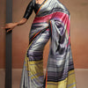 Splendiferous Grey Digital Printed Satin Silk Saree With Imaginative Blouse Piece