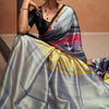 Splendiferous Grey Digital Printed Satin Silk Saree With Imaginative Blouse Piece