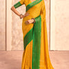 Ephemeral Yellow Foil Printed Dola Silk Saree With Inimitable Blouse Piece