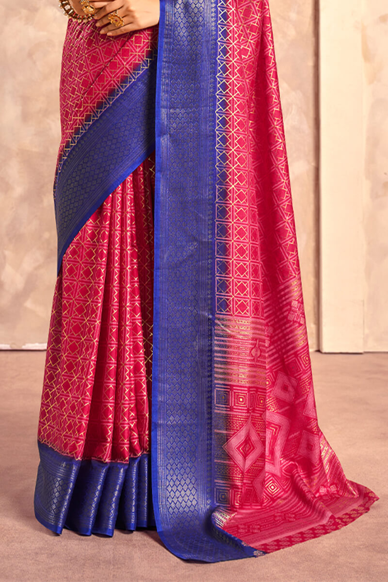Ravishing Dark Pink Foil Printed Dola Silk Saree With Luminous Blouse Piece