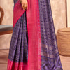 Posh Blue Foil Printed Dola Silk Saree With Resonant Blouse Piece