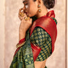 Enigmatic Dark Green Foil Printed Dola Silk Saree With Incomparable Blouse Piece