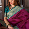 Conflate Wine Soft Banarasi Silk Saree With Ornate Blouse Piece