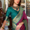 Conflate Wine Soft Banarasi Silk Saree With Ornate Blouse Piece