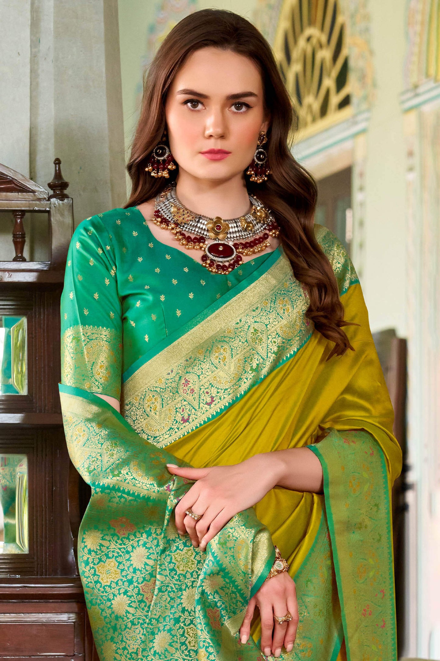 Extraordinary Mustard Soft Banarasi Silk Saree With Scrupulous Blouse Piece