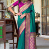 Winsome Rama Soft Banarasi Silk Saree With Chatoyant Blouse Piece