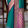 Winsome Rama Soft Banarasi Silk Saree With Chatoyant Blouse Piece