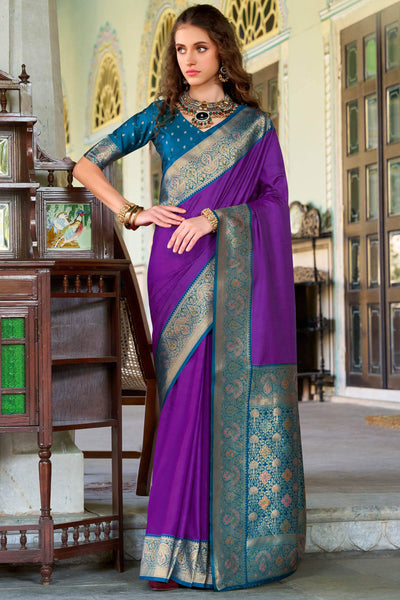 Lissome Purple Soft Banarasi Silk Saree With Seraglio Blouse Piece
