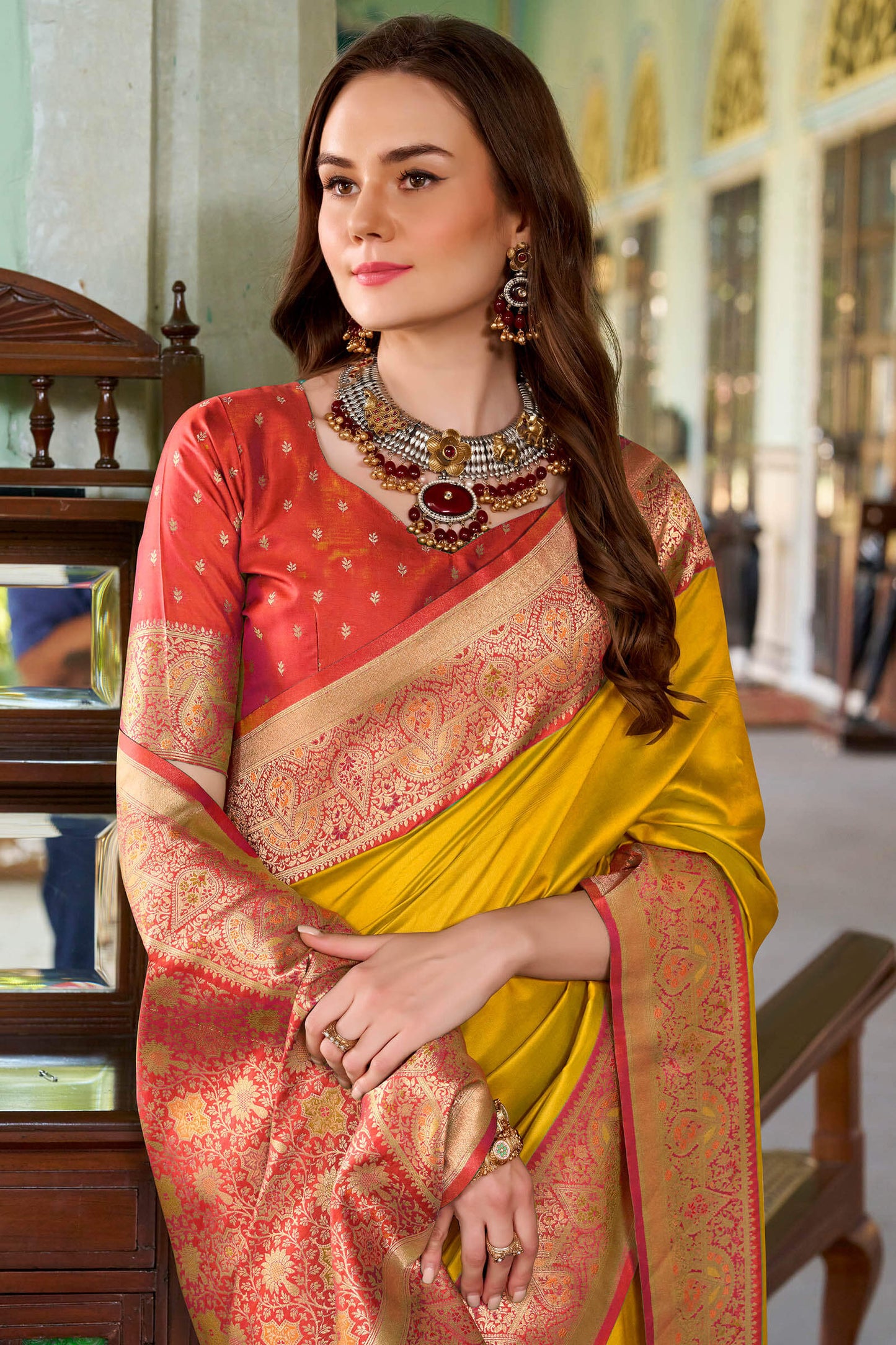 Gorgeous Yellow Soft Banarasi Silk Saree With Exuberant Blouse Piece