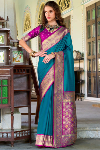 Surpassing Blue Soft Banarasi Silk Saree With Admirable Blouse Piece