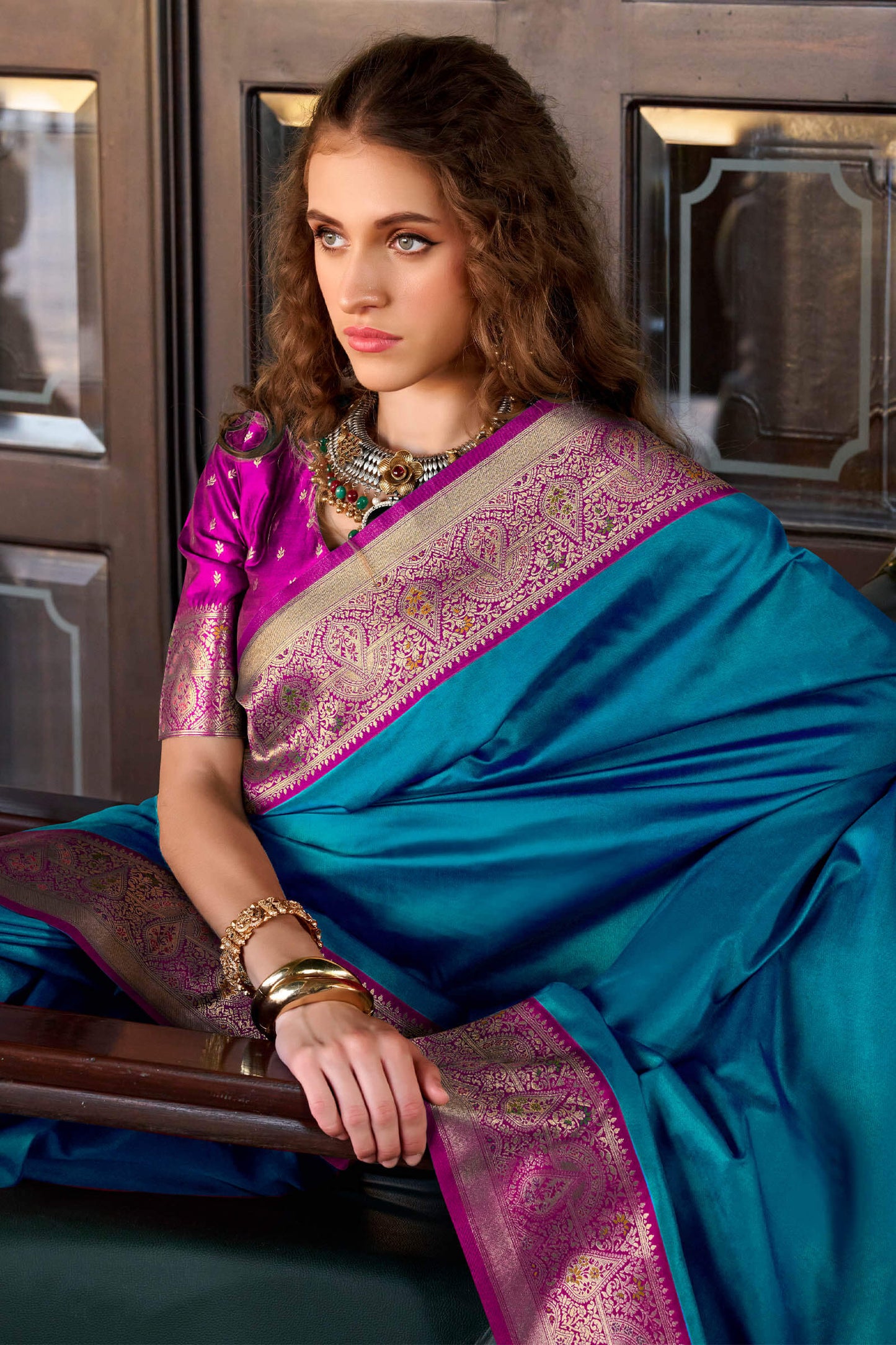 Surpassing Blue Soft Banarasi Silk Saree With Admirable Blouse Piece
