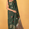 Imbrication Dark Green Foil Printed Dola Silk Saree With Susurrous Blouse Piece