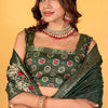 Imbrication Dark Green Foil Printed Dola Silk Saree With Susurrous Blouse Piece