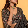 Denouement Black Foil Printed Dola Silk Saree With Snazzy Blouse Piece