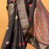 Denouement Black Foil Printed Dola Silk Saree With Snazzy Blouse Piece