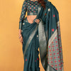 Snappy Rama Foil Printed Dola Silk Saree With Transcendent Blouse Piece