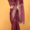 Elaborate Wine Foil Printed Dola Silk Saree With Unequalled Blouse Piece