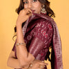 Elaborate Wine Foil Printed Dola Silk Saree With Unequalled Blouse Piece