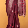 Elaborate Wine Foil Printed Dola Silk Saree With Unequalled Blouse Piece