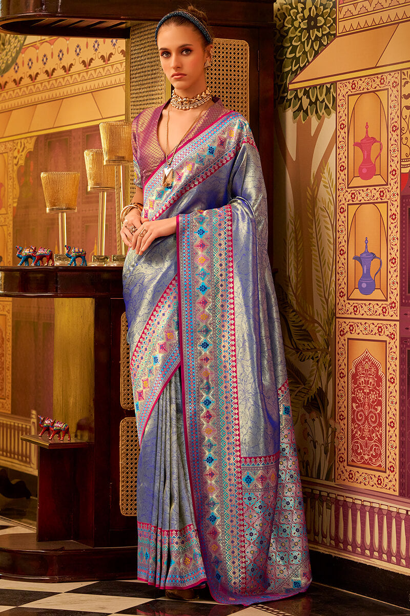 Arresting Blue Soft Banarasi Tissue Silk Saree With Charismatic Blouse Piece