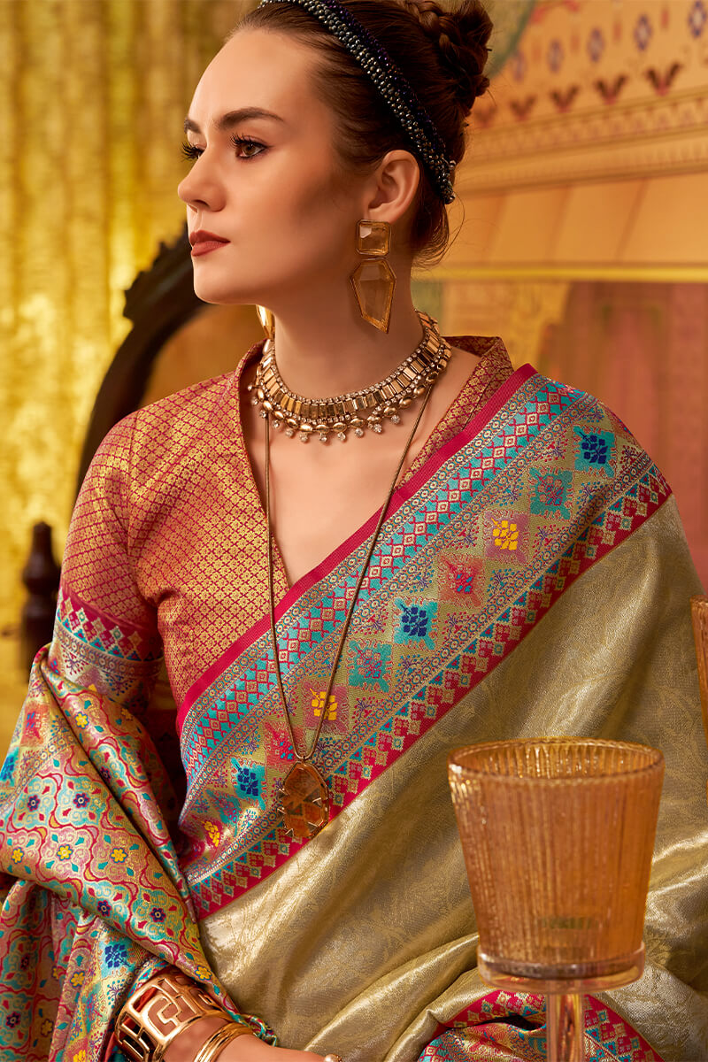 Verdant Beige Soft Banarasi Tissue Silk Saree With Mellifluous Blouse Piece