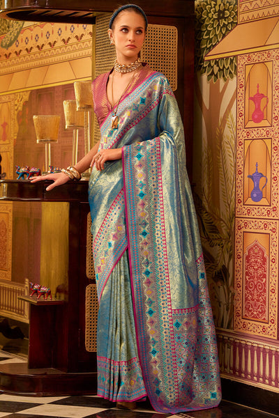 Seraglio Rama Soft Banarasi Tissue Silk Saree With Proficient Blouse Piece