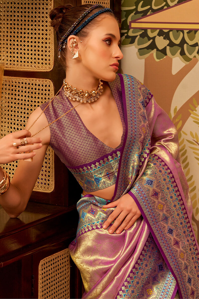 Stunner Pink Soft Banarasi Tissue Silk Saree With Enamoring Blouse Piece