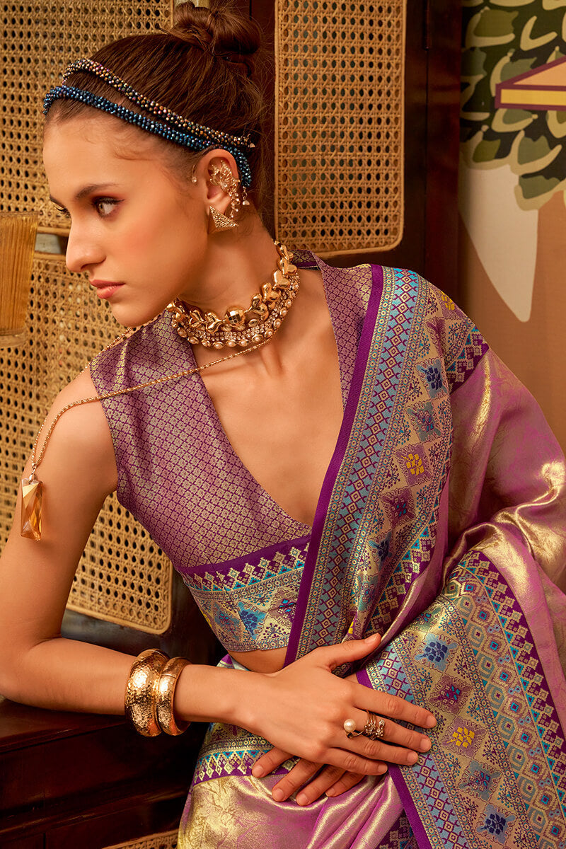 Stunner Pink Soft Banarasi Tissue Silk Saree With Enamoring Blouse Piece