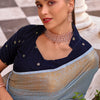 Alluring Sky Cotton Silk Saree With Phenomenal Blouse Piece