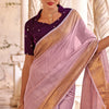 Demanding Lavender Cotton Silk Saree With Groovy Blouse Piece