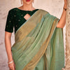 Flamboyant Pista Cotton Silk Saree With Glorious Blouse Piece