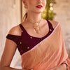 Vestigial Peach Cotton Silk Saree With Staggering Blouse Piece
