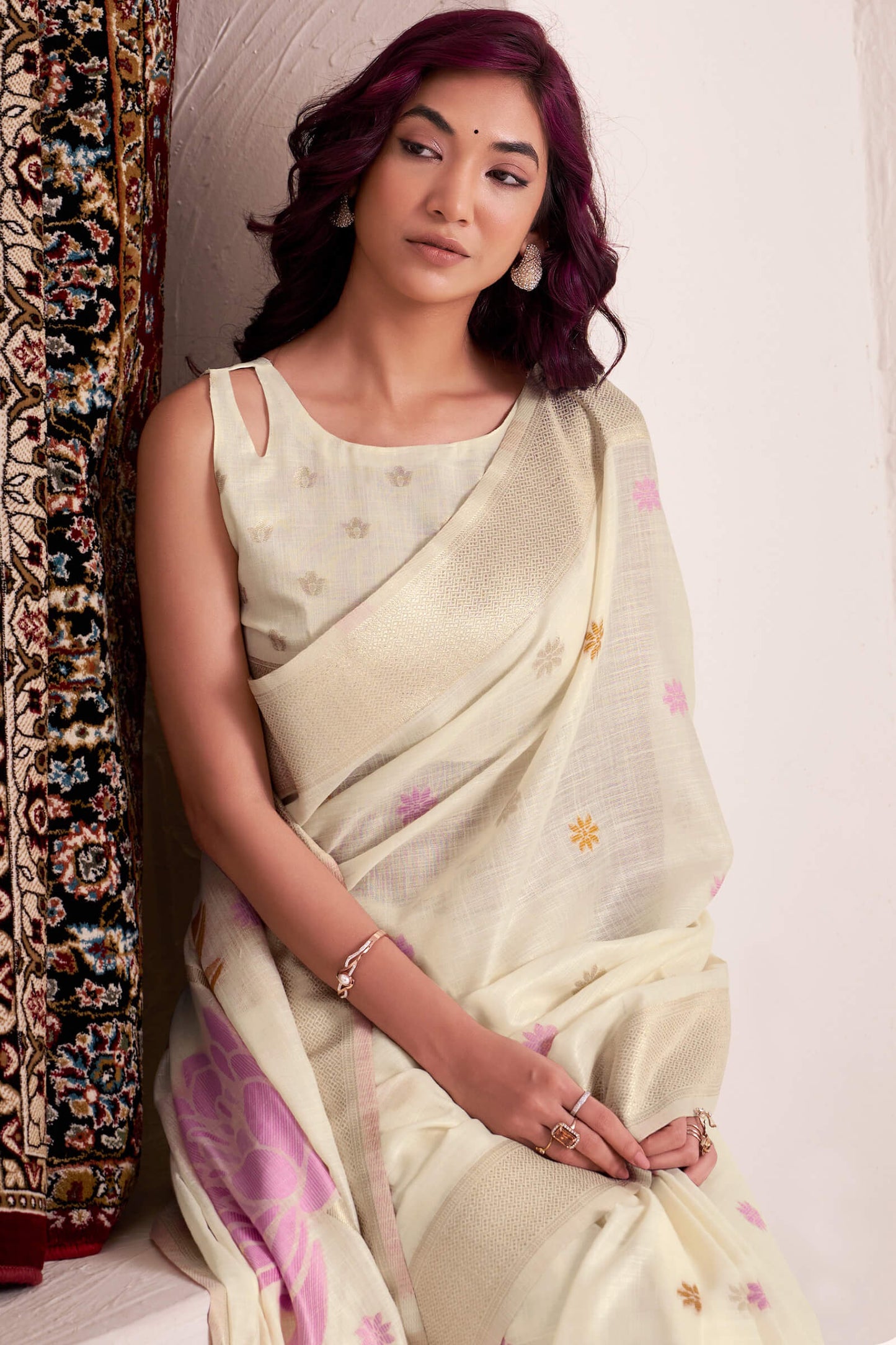 Dalliance Beige Cotton Silk Saree With Blooming Blouse Piece