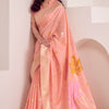 Beauteous Peach Cotton Silk Saree With Embellished Blouse Piece