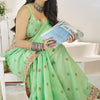 Invaluable Pista Cotton Silk Saree With Hypnotic Blouse Piece