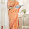 Excellent Peach Cotton Silk Saree With Demesne Blouse Piece
