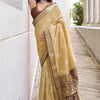Quintessential Beige Soft Banarasi Silk Saree With Serendipity Blouse Piece