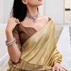 Quintessential Beige Soft Banarasi Silk Saree With Serendipity Blouse Piece